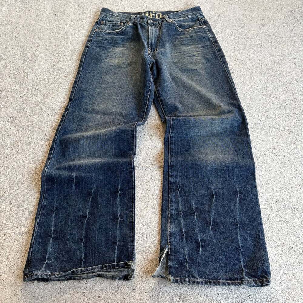 Red Snap Vintage 2000s Y2K Heavy Distressed baggy Bootcut Jeans 30x30